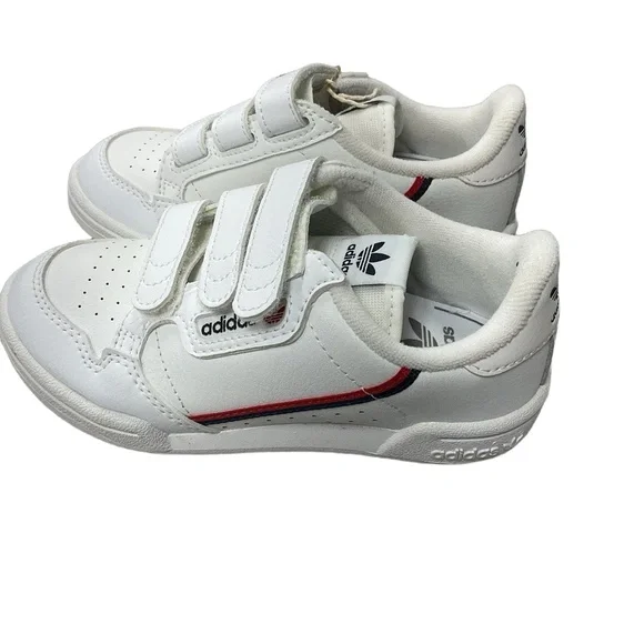 NWT Adidas Kids Continental 80 Sneakers US 12K White Retro Velcro Ortholite - Picture 2 of 9